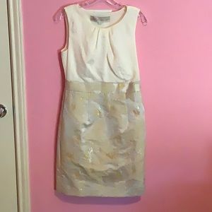 Lela Rose + Loft Ivory Satin and Metallic Brocade Cocktail Dress Size 4